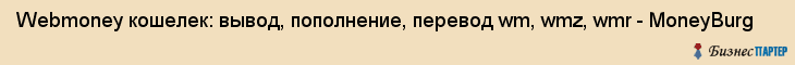 Webmoney кошелек: вывод, пополнение, перевод wm, wmz, wmr - MoneyBurg, Екатеринбург